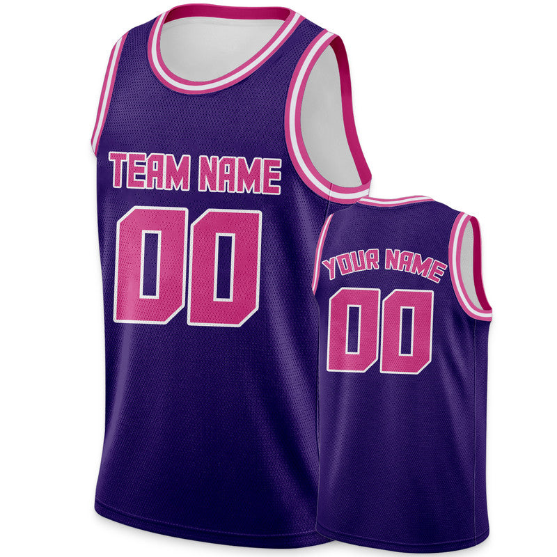 Custom Purple Pink Round Neck Rib-Knit Basketball Jersey