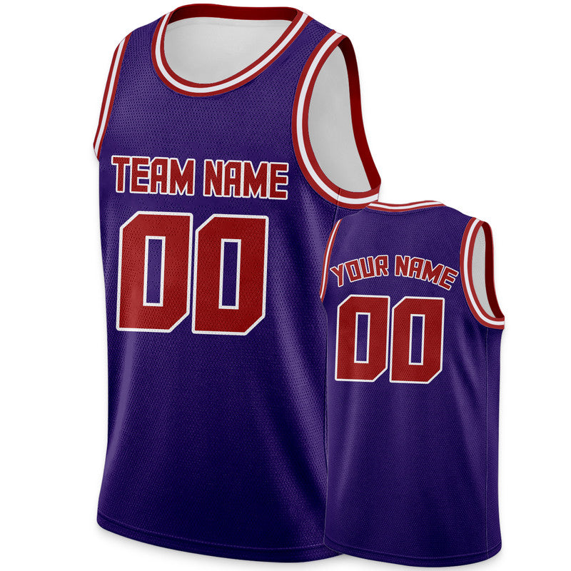 Custom Purple Red Round Neck Rib-Knit Basketball Jersey