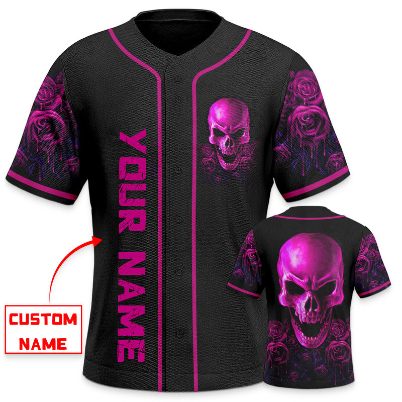 Purple Roses Sugar Skull Custom Baseball Jersey