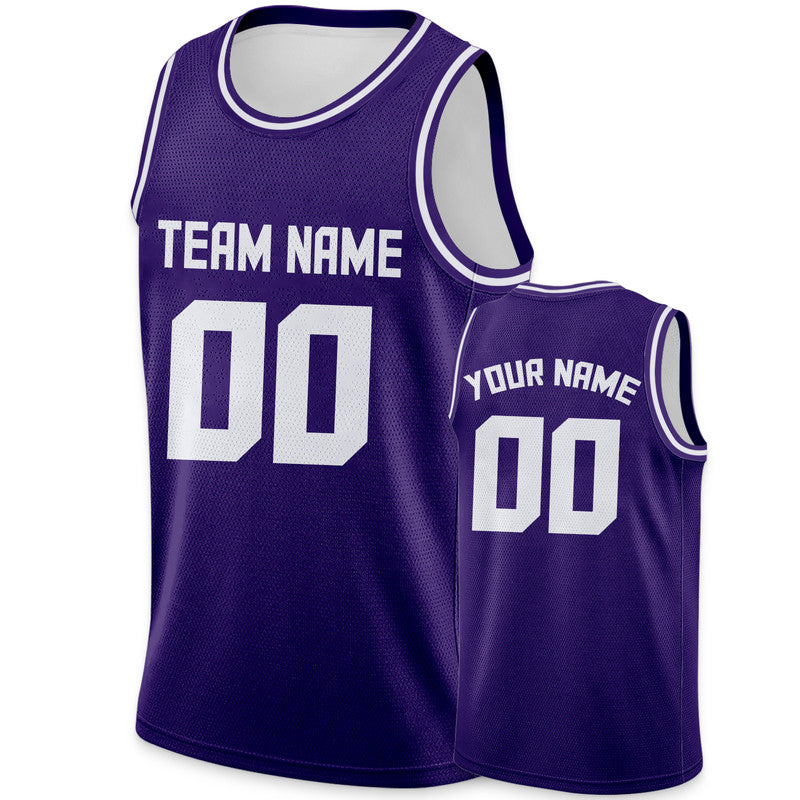 Custom Purple White Round Neck Rib-Knit Basketball Jersey