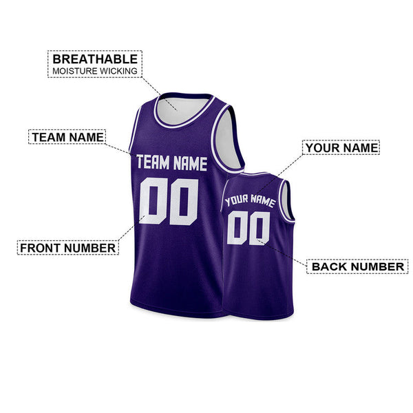 Custom Purple White Round Neck Rib-Knit Basketball Jersey