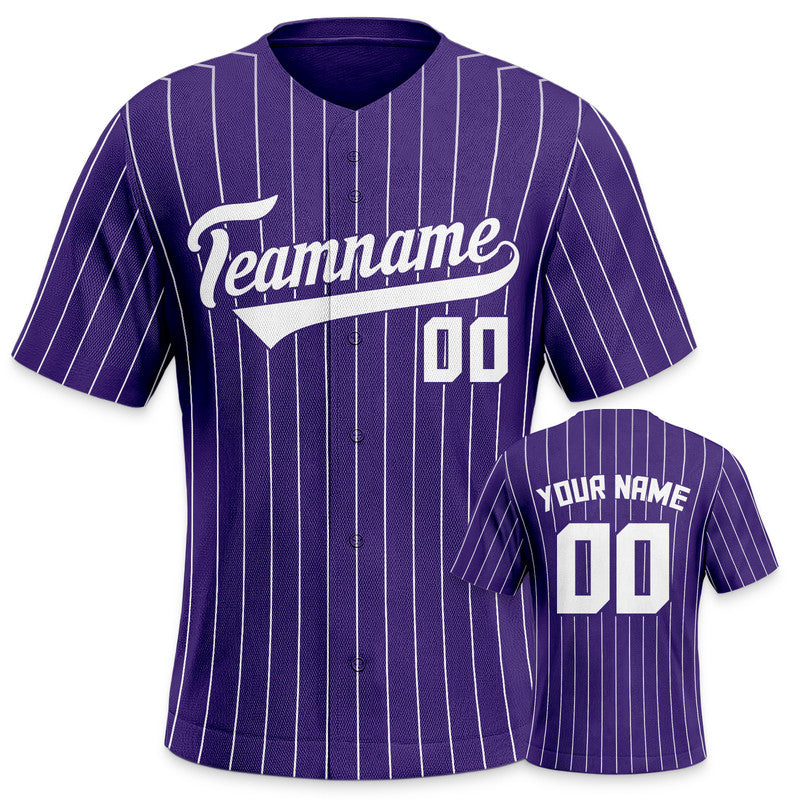 Custom Purple Gray Pinstripe White Gray Authentic Baseball Jersey