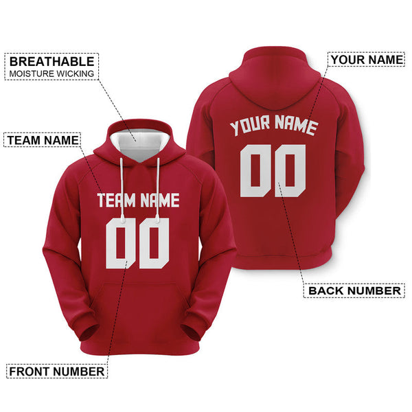 Custom Red White Sports Pullover Sweatshirt Football Hoodie