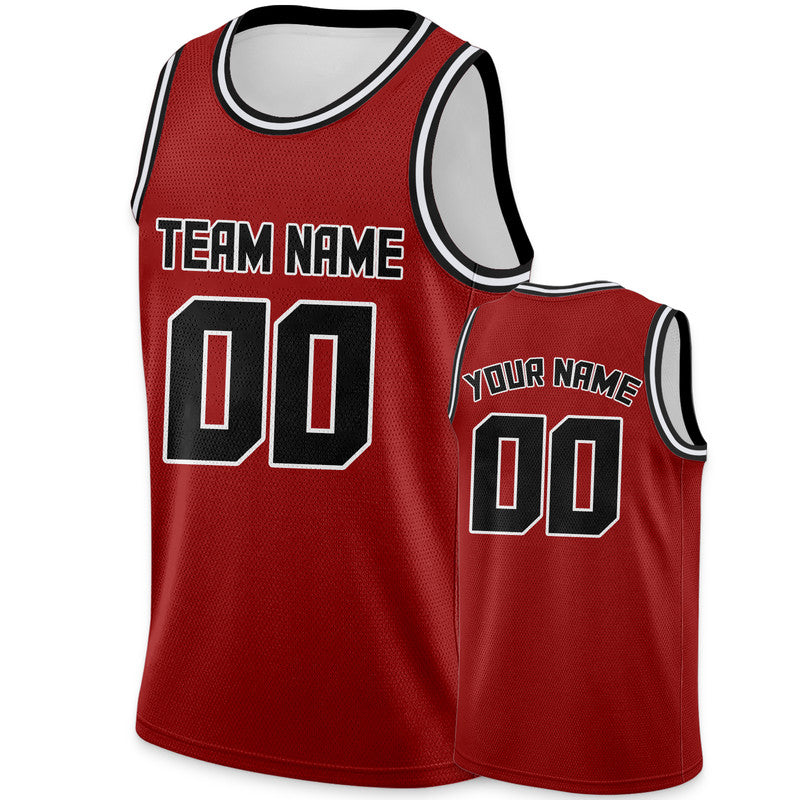 Custom Red Black Round Neck Rib-Knit Basketball Jersey