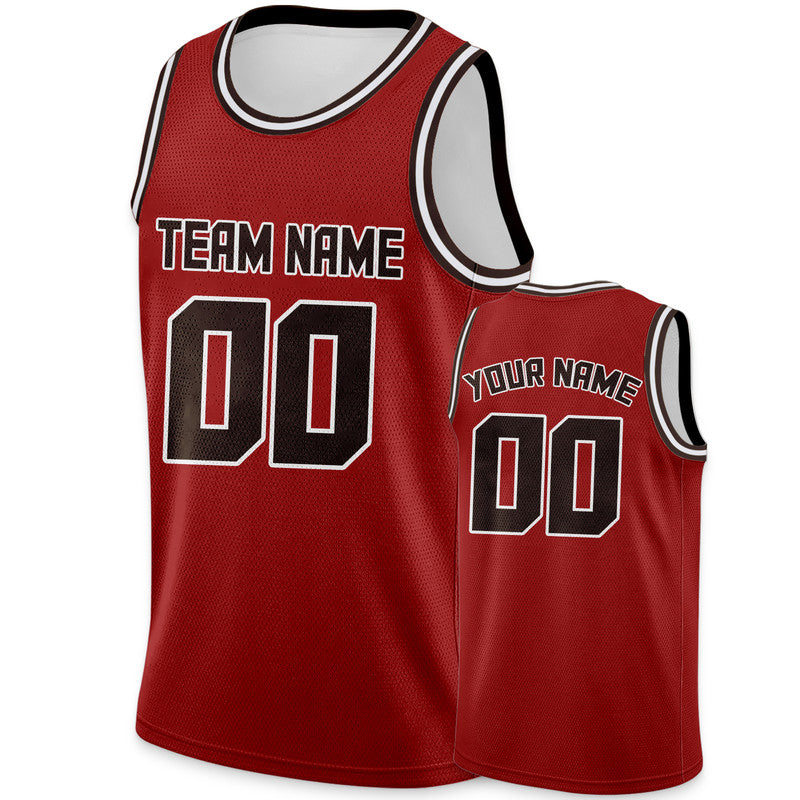 Custom Red Brown Round Neck Rib-Knit Basketball Jersey