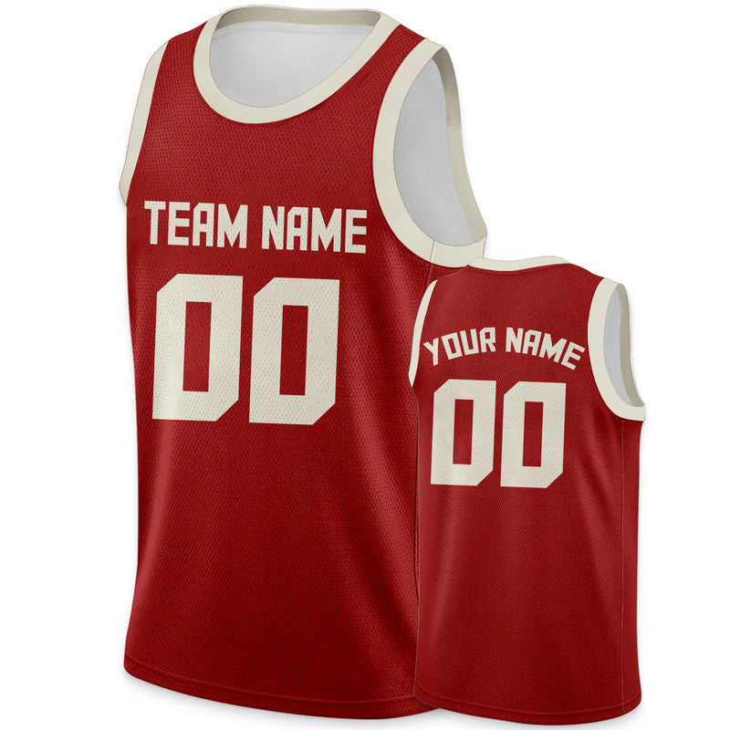 Custom Red Cream Round Neck Rib-Knit Basketball Jersey