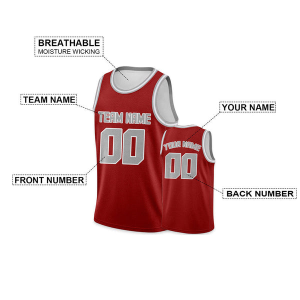 Custom Red Gray Round Neck Rib-Knit Basketball Jersey