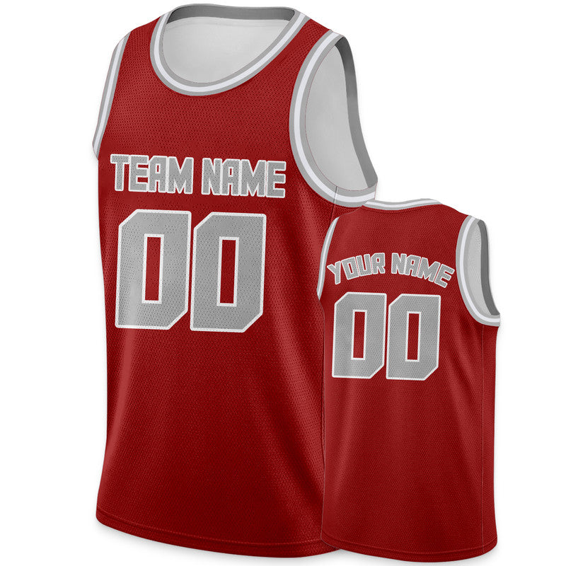 Custom Red Gray Round Neck Rib-Knit Basketball Jersey