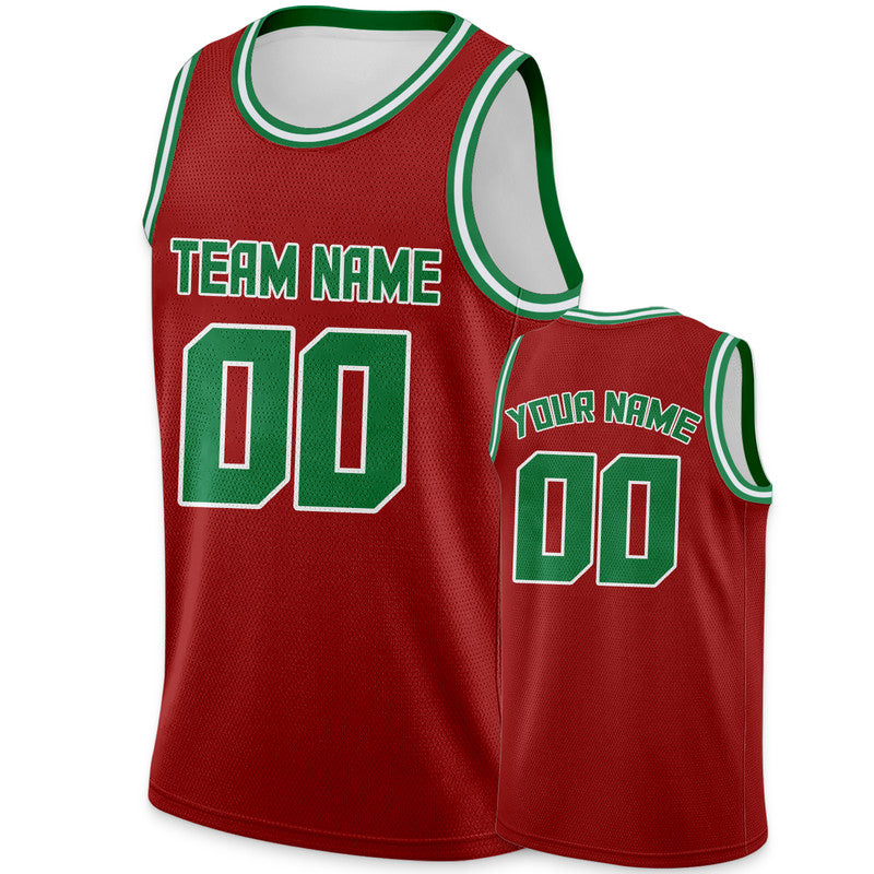 Custom Red Green Round Neck Rib-Knit Basketball Jersey