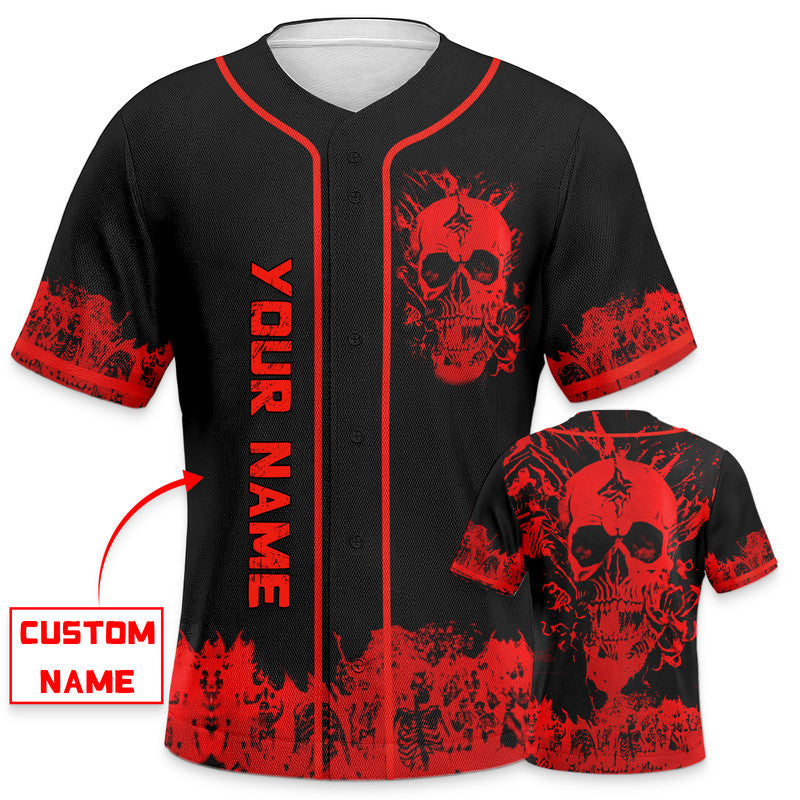 Red Stream Flame Skull Custom Baseball Jersey