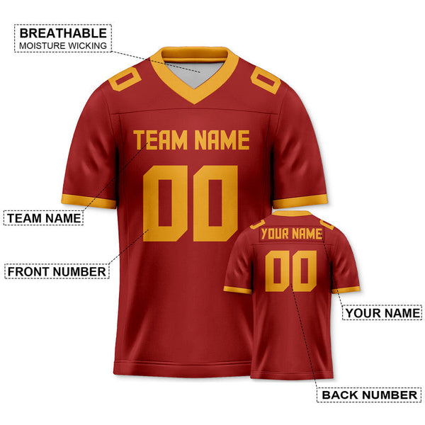 Custom Red Gold Mesh Authentic Football Jersey