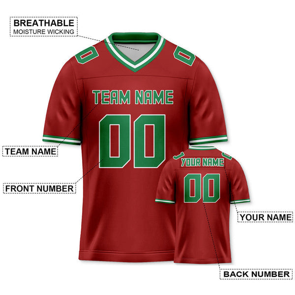 Custom Red Green Mesh Authentic Football Jersey