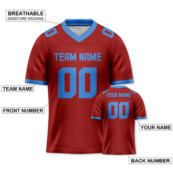 Custom Red Powder Blue Mesh Authentic Football Jersey