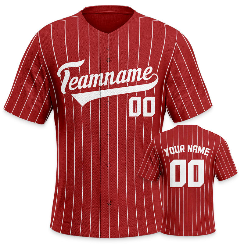 Custom Red Gray Pinstripe White Gray Authentic Baseball Jersey