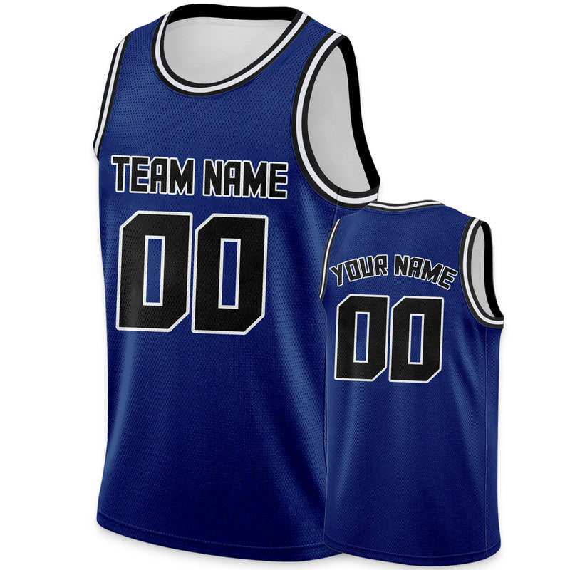 Custom Royal Black Round Neck Rib-Knit Basketball Jersey