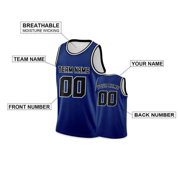 Custom Royal Black Round Neck Rib-Knit Basketball Jersey