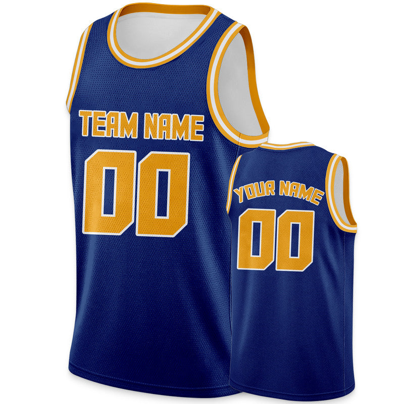 Custom Royal Gold Round Neck Rib-Knit Basketball Jersey