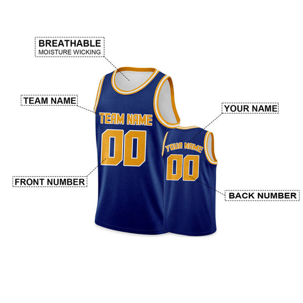 Custom Royal Gold Round Neck Rib-Knit Basketball Jersey