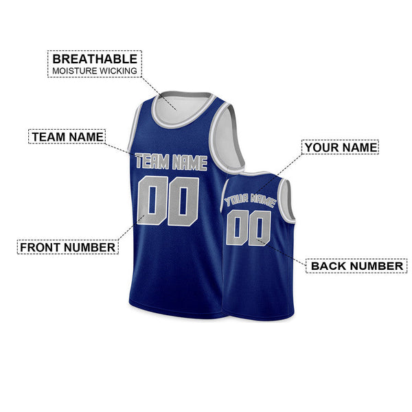 Custom Royal Gray Round Neck Rib-Knit Basketball Jersey