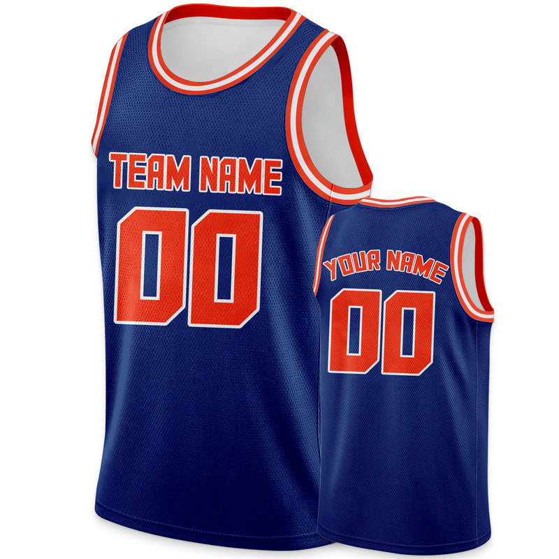 Custom Royal Orange Round Neck Rib-Knit Basketball Jersey