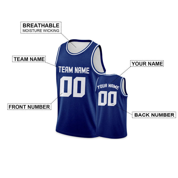 Custom Royal White Round Neck Rib-Knit Basketball Jersey