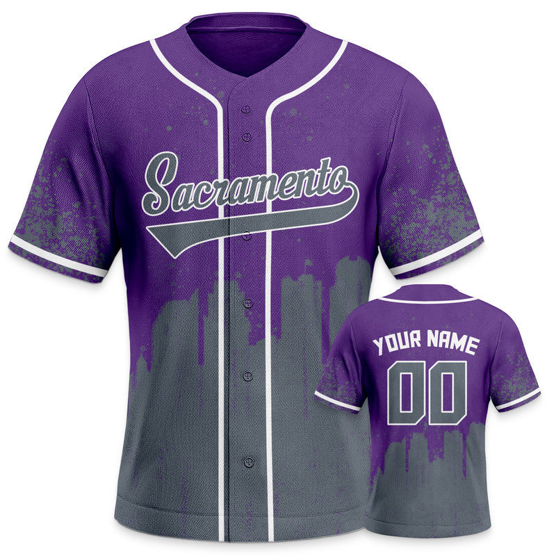 Custom 3D Graffiti Purple Gray-White Authentic Baseball Silhouette Jersey