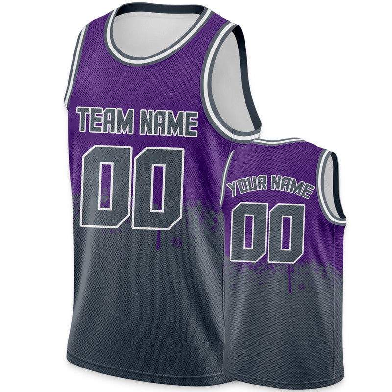 Custom Purple Silver-White Authentic Spilt Fashion Basketball Jersey