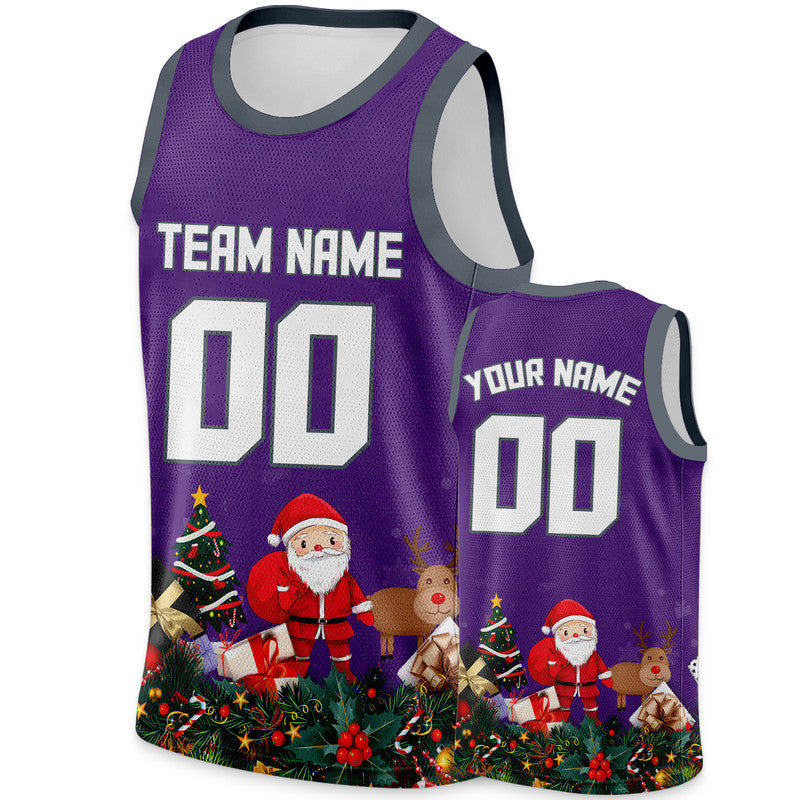 Christmas Day Custom Purple White-Gray Santa Claus Authentic Basketball Jersey