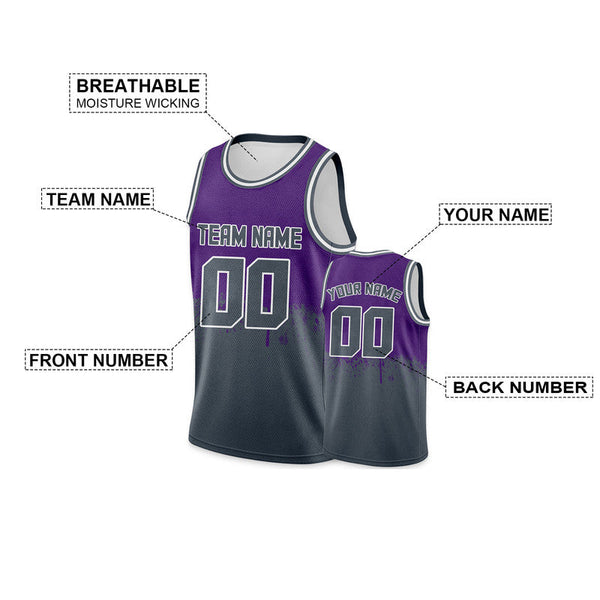 Custom Purple Silver-White Authentic Spilt Fashion Basketball Jersey