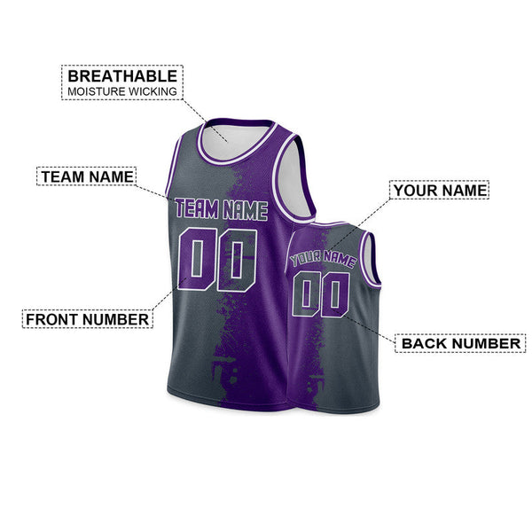 Custom Silver Purple-White Authentic Spilt Fashion Basketball Jersey