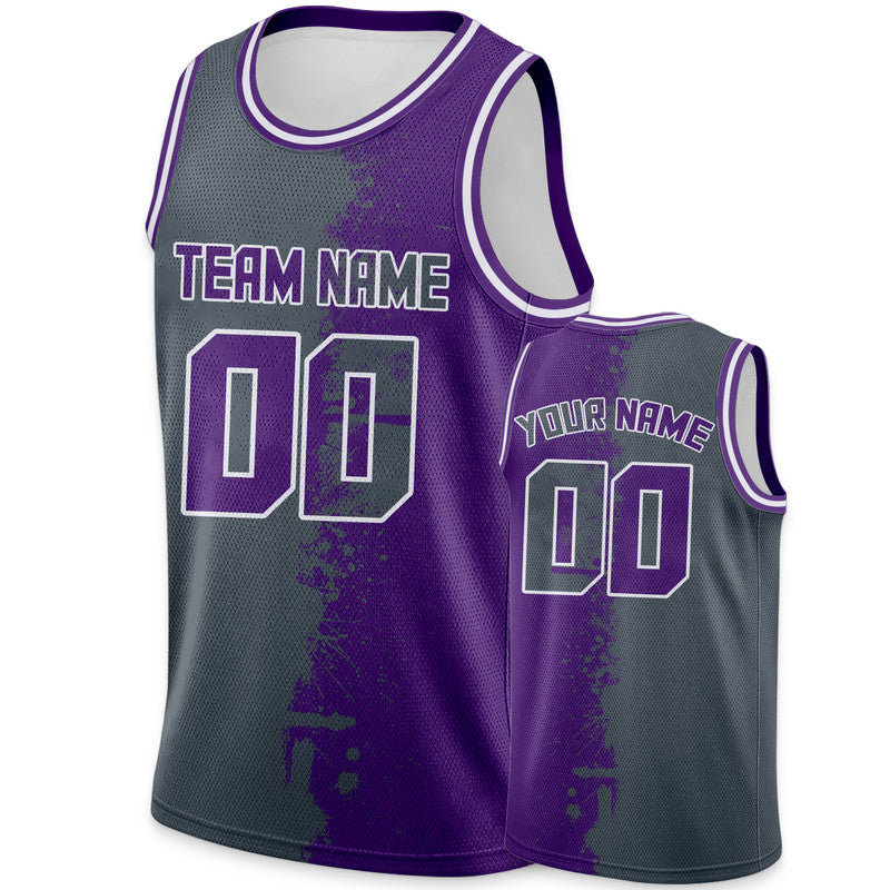 Custom Silver Purple-White Authentic Spilt Fashion Basketball Jersey