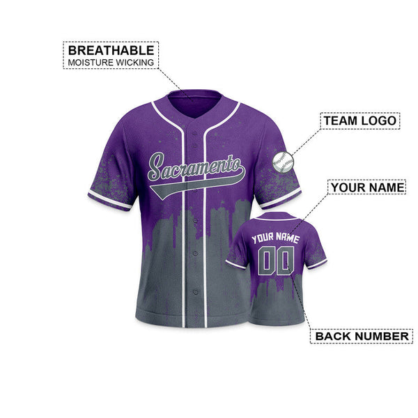 Custom 3D Graffiti Purple Gray-White Authentic Baseball Silhouette Jersey