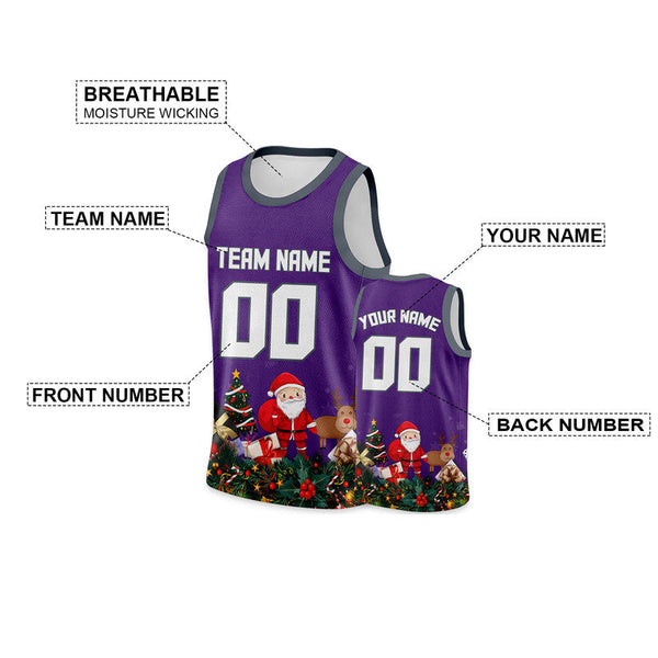 Christmas Day Custom Purple White-Gray Santa Claus Authentic Basketball Jersey