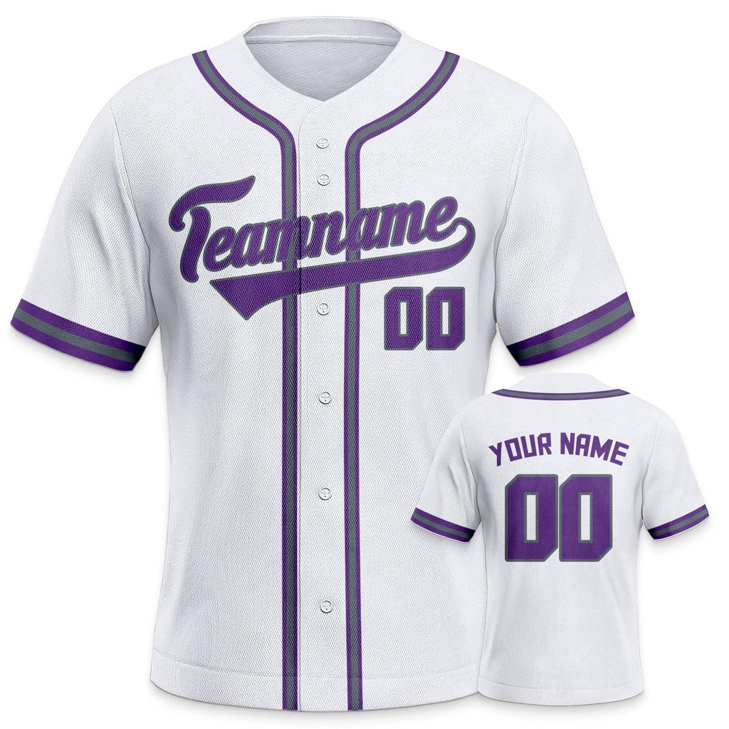 Custom White Purple-Silver Authentic Classic Baseball Jersey