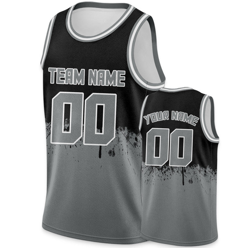 Custom Black Gray-White Authentic Spilt Fashion Basketball Jersey