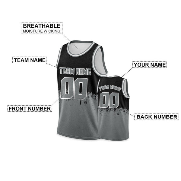 Custom Black Gray-White Authentic Spilt Fashion Basketball Jersey