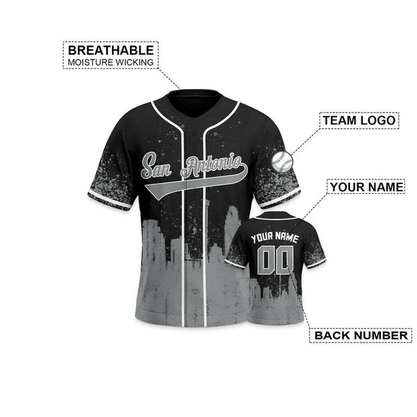 Custom 3D Graffiti Black Gray-White Authentic Baseball Silhouette Jersey