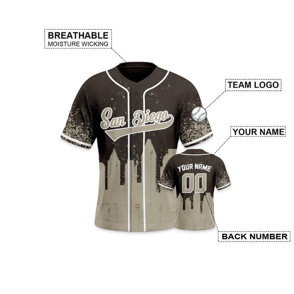 Custom 3D Graffiti Brown Gray-White Authentic Baseball Silhouette Jersey