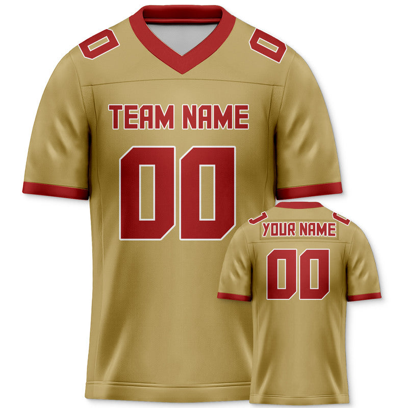 Custom Gold Red Mesh Authentic Football Jersey