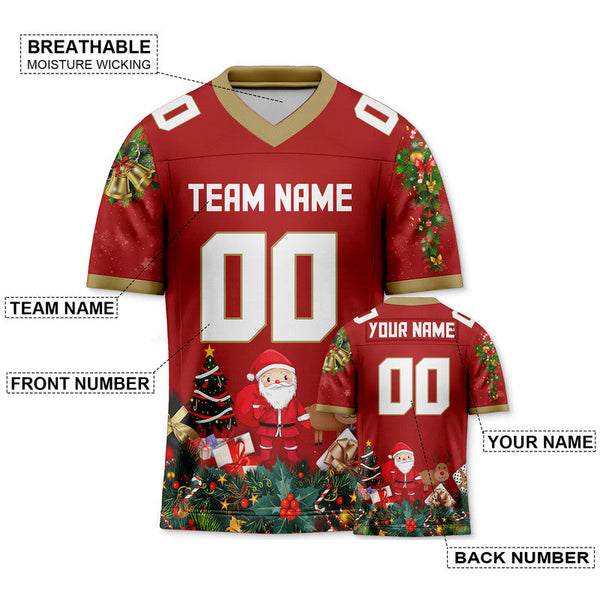 CHRISTMAS DAY CUSTOM RED WHITE-OLD GOLD SANTA CLAUS AUTHENTIC FOOTBALL JERSEY