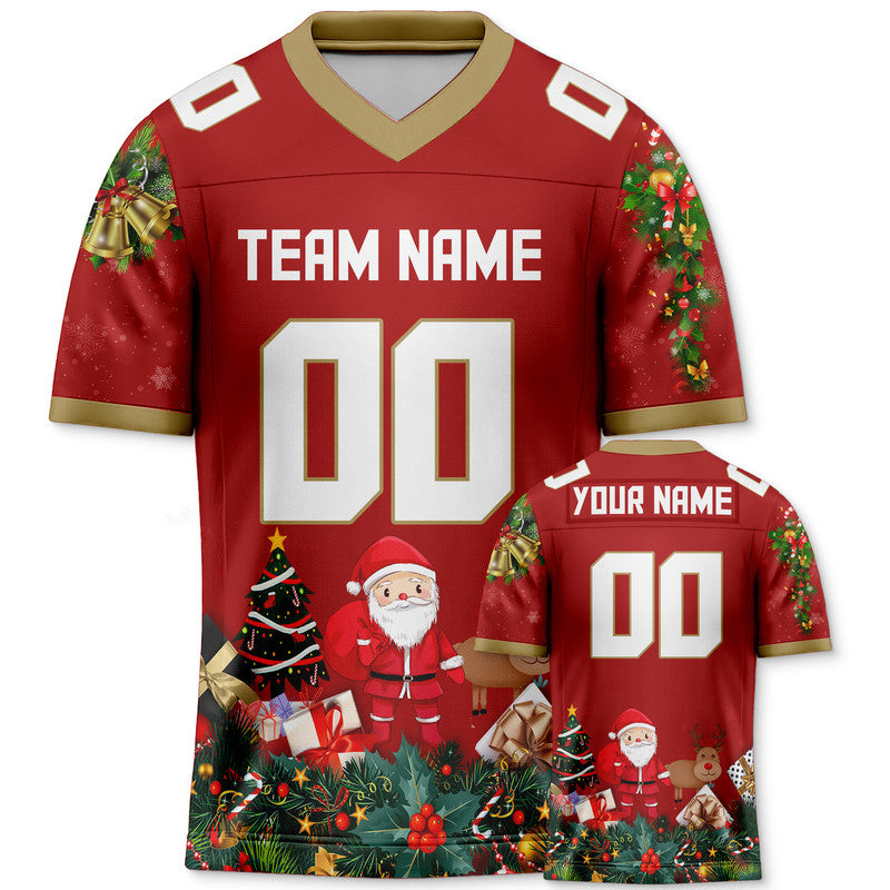 CHRISTMAS DAY CUSTOM RED WHITE-OLD GOLD SANTA CLAUS AUTHENTIC FOOTBALL JERSEY