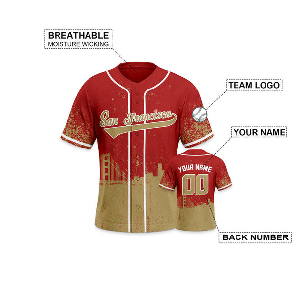 Custom 3D Graffiti Red Old Gold-White Authentic Baseball Silhouette Jersey