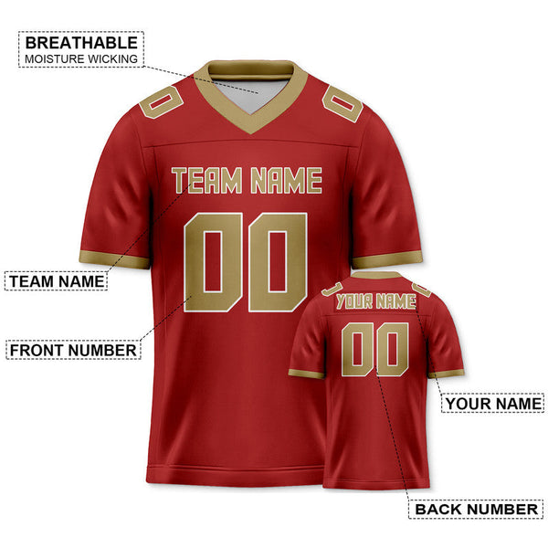 Custom Red Old Gold Mesh Authentic Football Jersey