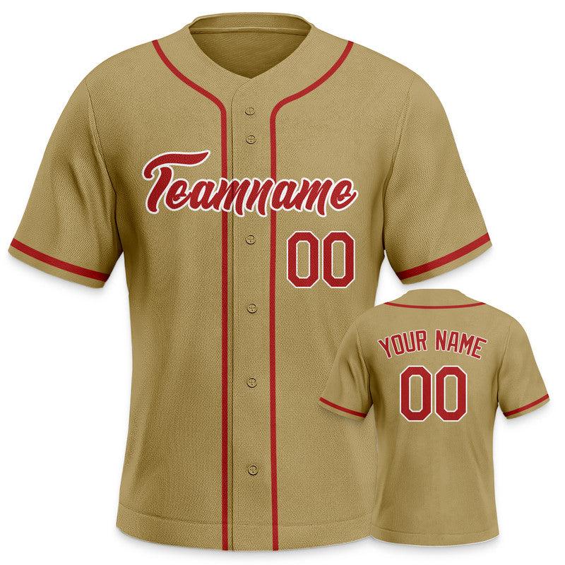 Custom Gold Red-White Authentic Baseball Jersey-3