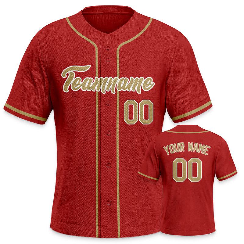 Custom Red Gold Authentic Baseball Jersey-3