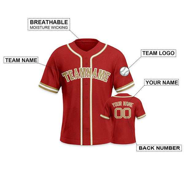 Custom Red Gold Authentic Baseball Jersey-2