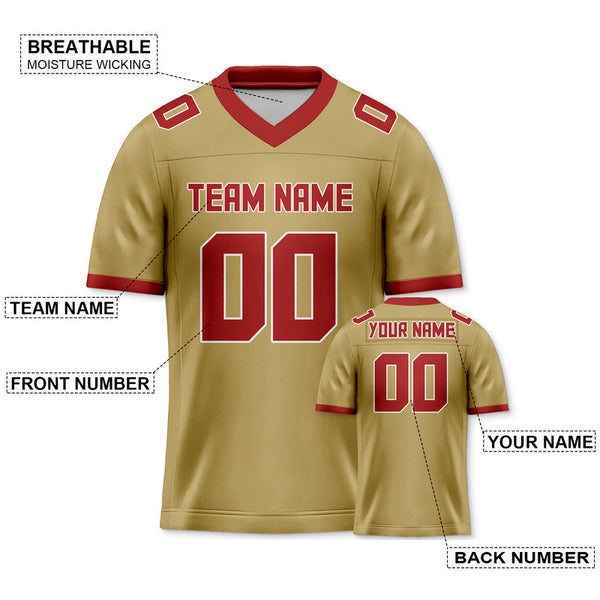 Custom Gold Red Mesh Authentic Football Jersey