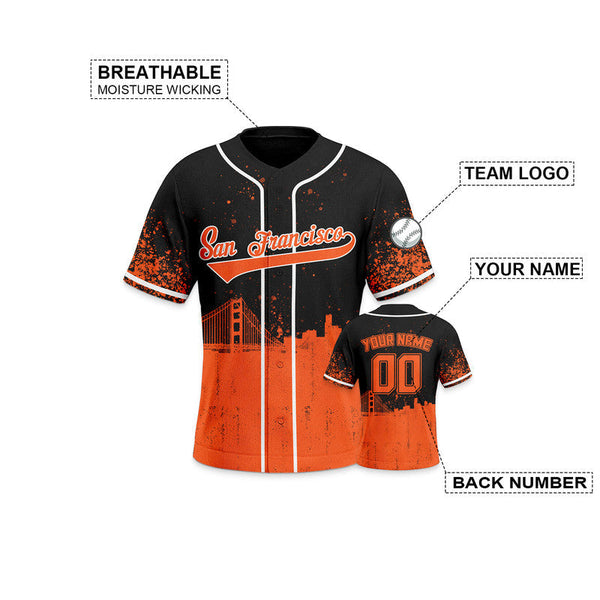 Custom 3D Graffiti Black Orange-White Authentic Baseball Silhouette Jersey