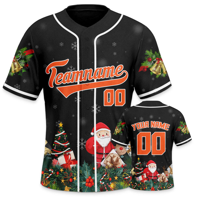 Christmas Day Custom Black Orange-White Santa Claus Authentic Baseball Jersey