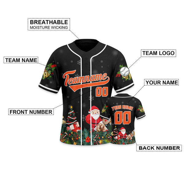 Christmas Day Custom Black Orange-White Santa Claus Authentic Baseball Jersey